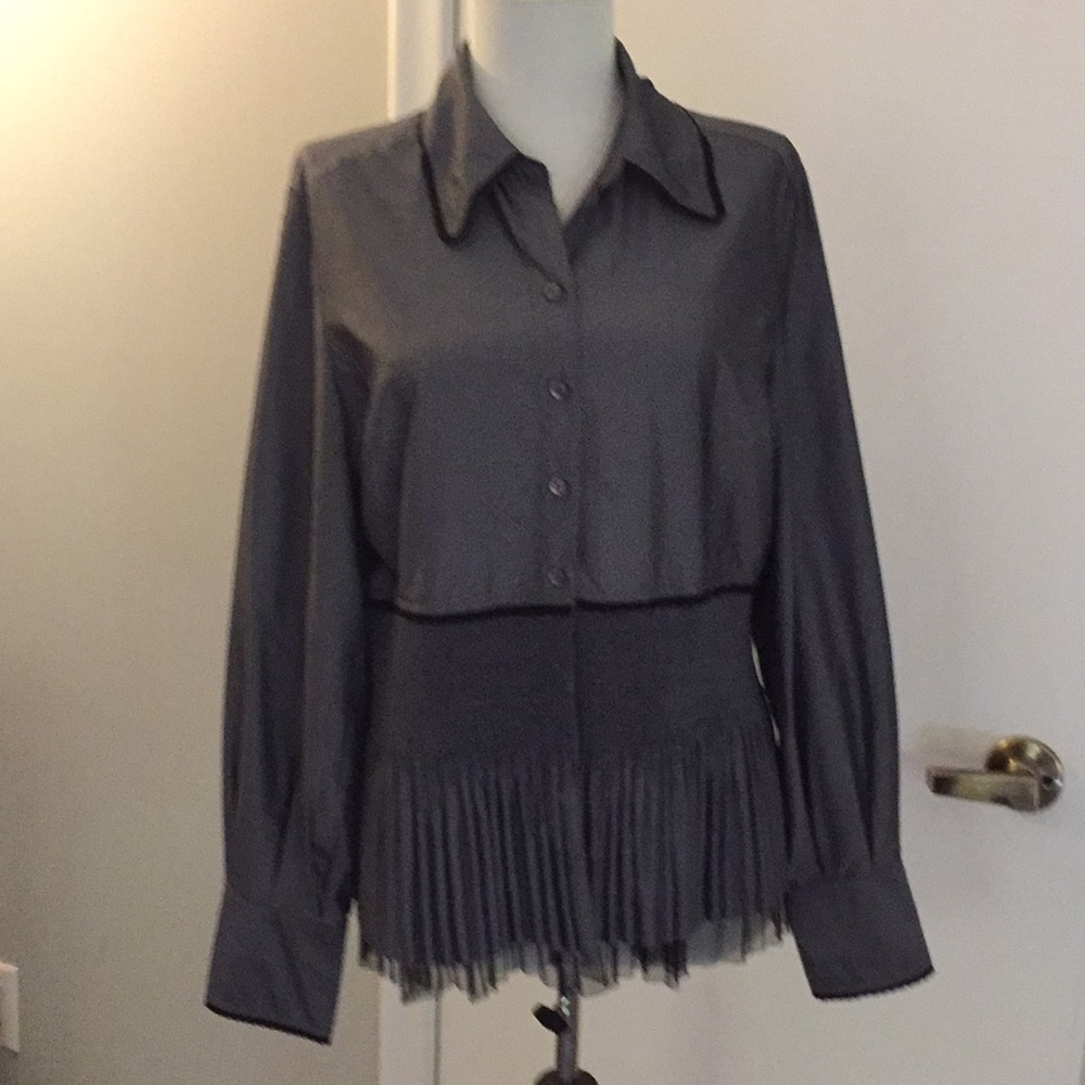 Pretty grey blouse with black trim